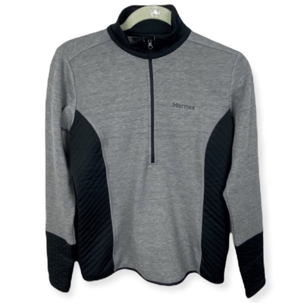 Marmot Quarter Zip Pullover Sweater Black Grey Size Small Stretch Quilted Jacket